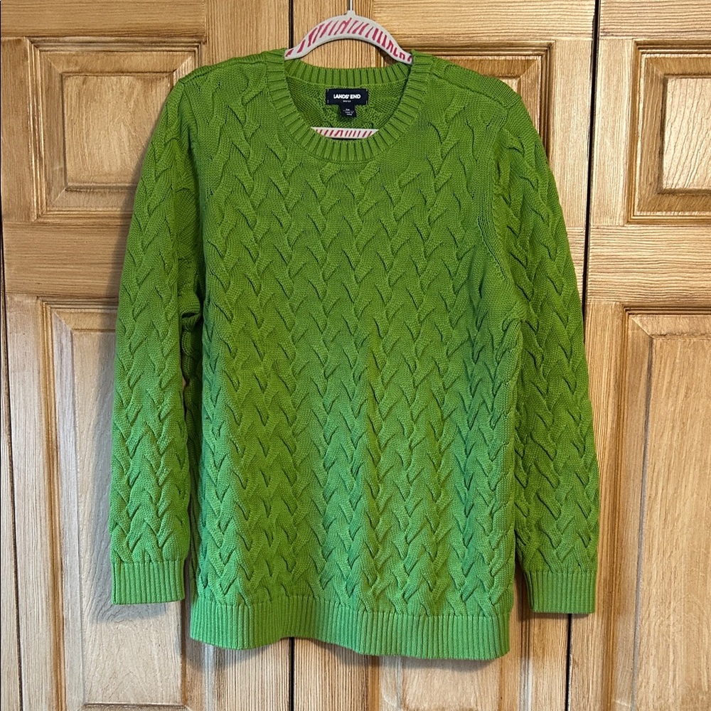 NWOT Lands' End Vibrant Green Knit Sweater. 100% Cotton.